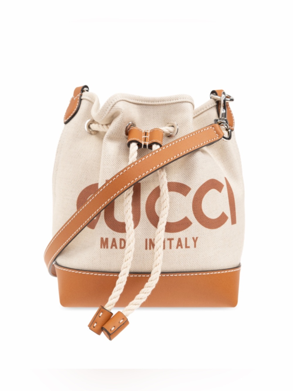 GUCCI logo printed GG supreme reversible small bucket crossbody bag